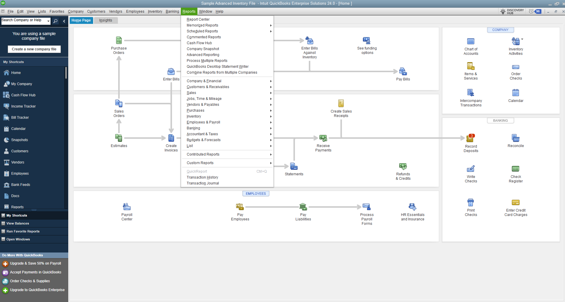 Quickbooks report menu